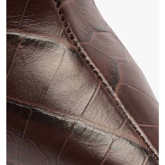 SCHUTZ Maryana Dark Brown Croc-Embossed Heeled Boots - Picture 6 of 13